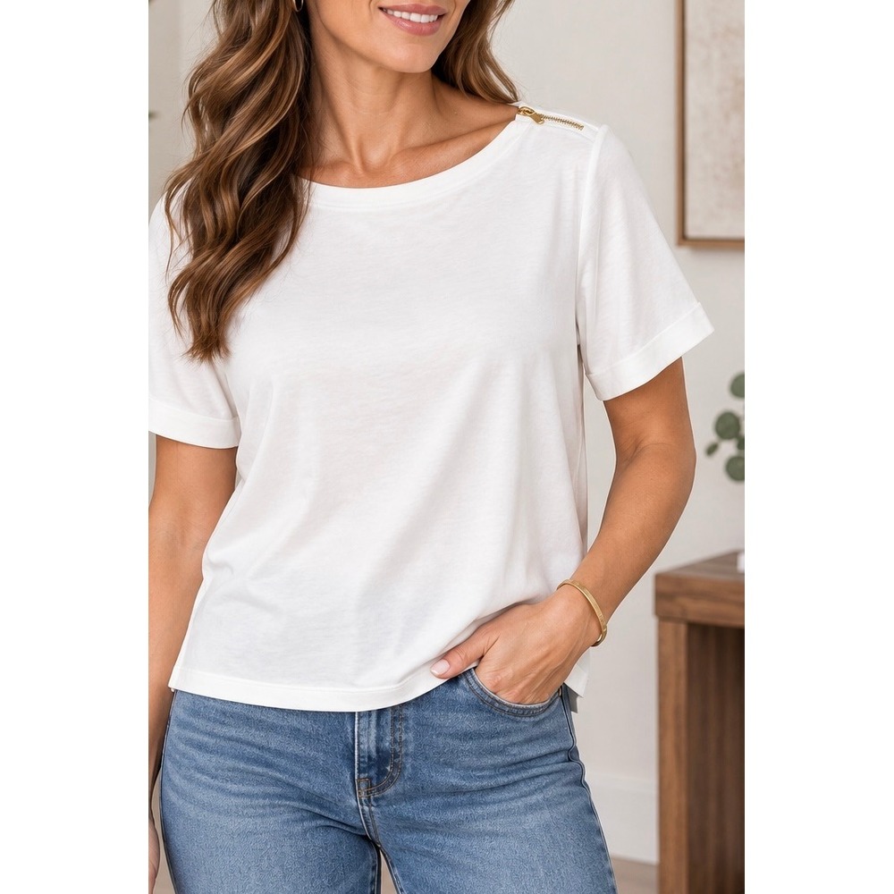 Lauren Ralph Lauren White Cotton Boat Neck Top Shoulder Zipper Size 3X